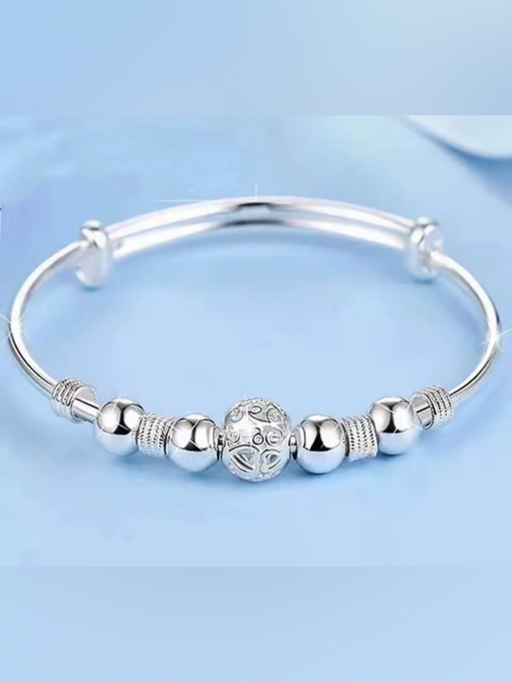 Elegant .925 Sterling Silver Bead Women's Bracelet - Heart Filigree Center